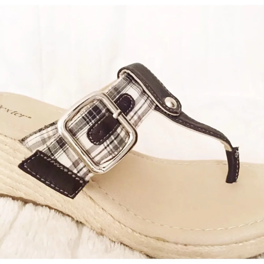 💙 Dexter Plaid Espadrille Wedge Sandals Size 7 Preppy Summer